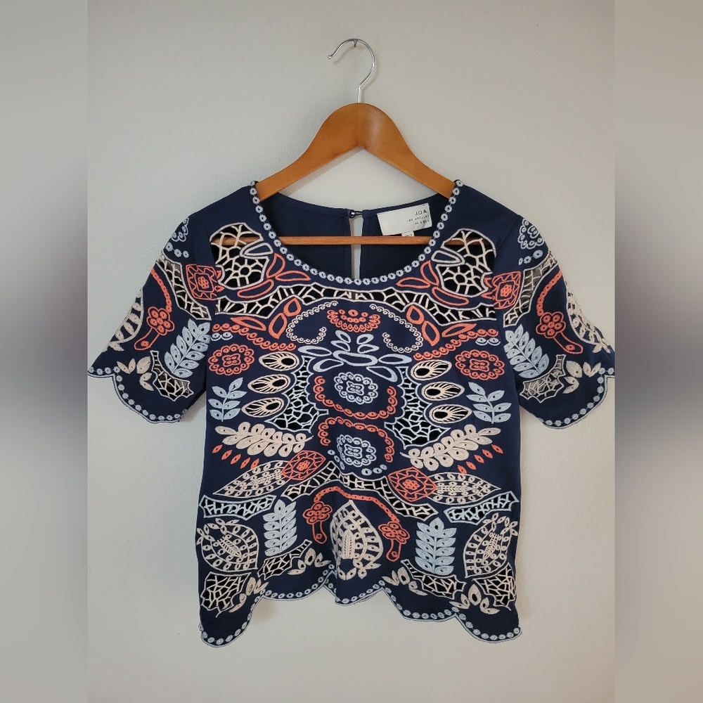 J.O.A. cropped eyelet embroidered blouse